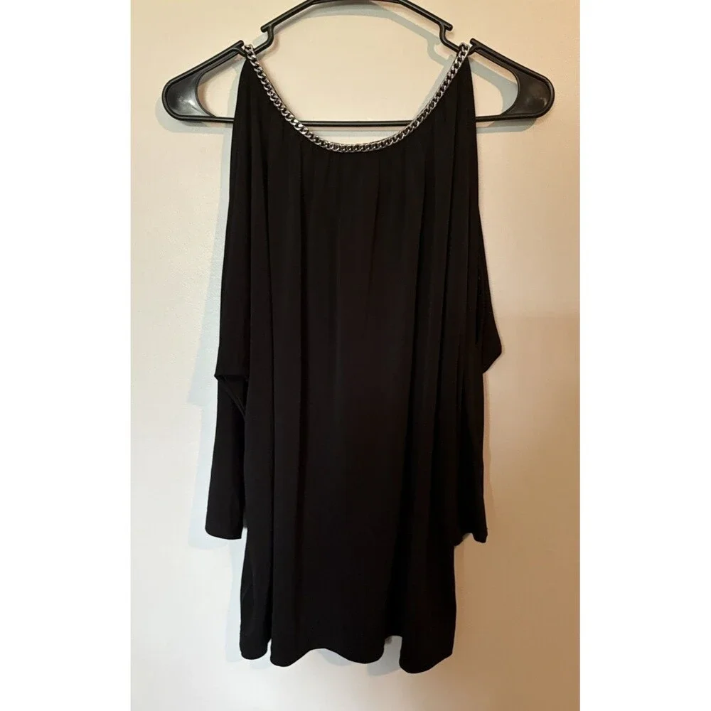 Michael Kors Blouse w/ Chain Detail, Black, Split Sleeves, Size Large